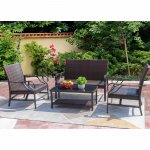 Lacoo 4 Pieces Patio Set Outdoor Wicker Furniture Set with Coffee Table, Brown