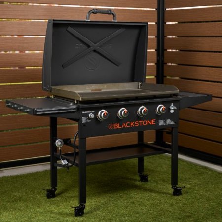 Blackstone Original 4-Burner 36" Propane Omnivore Outdoor Griddle with Hood and Folding Side Shelves