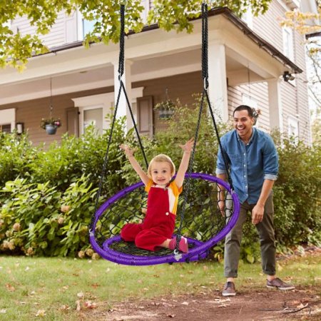 Costway Spider Web Chair Swing w/ Adjustable Hanging Ropes Kids Play Equipment Purple