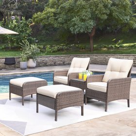Lacoo 5 Pieces Wicker Patio Furniture Set Outdoor Patio Seat Conversation Cushion Chairs with Table & Ottomans, Beige