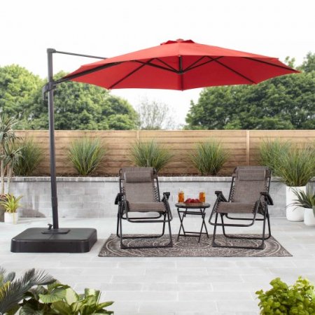 Mainstays 10 Red Octagon Outdoor Tilting Cantilever Offset Patio Umbrella with Weighted Base and 360 Degree Rotation