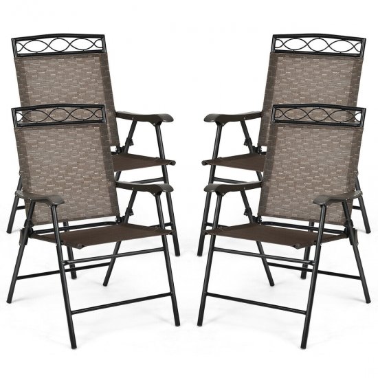 Costway Set of 4 Patio Folding Chairs Sling Portable Dining Chair Set w/ Armrest