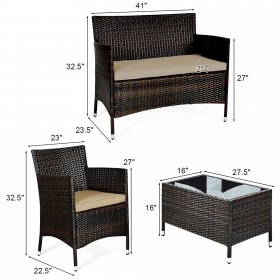 Costway 8PCS Patio Furniture Set Cushioned Sofa Coffee Table