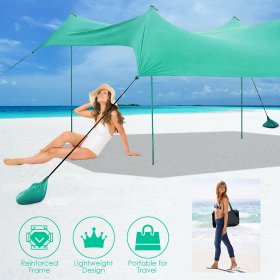 Costway Family Beach Tent Canopy w/ 4 Poles Sandbag Anchors 10'x9' UPF50+ Green