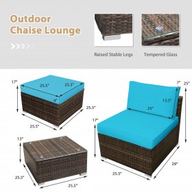 Costway 5PCS Patio Rattan Wicker Furniture Set Armless Sofa Ottoman Cushioned Turquoise