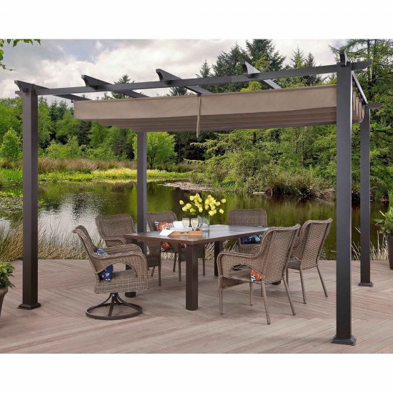 Better Homes & Gardens 10\' x 12\' x 8\' Black and Gray Steel Pergola