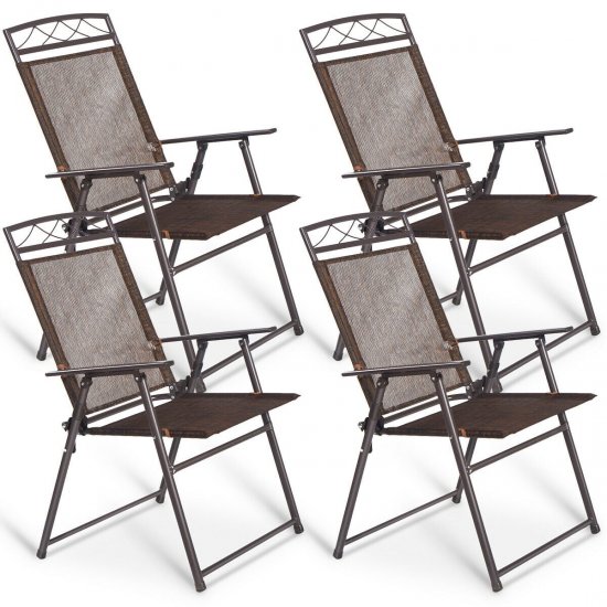 Costway Set of 4 Patio Folding Sling Chairs Steel Textilene Camping Deck Garden Pool