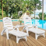 Costway Adjustable Folding Patio Chaise Deck Chair Lounger 5 Position Recliner w/ Wheels
