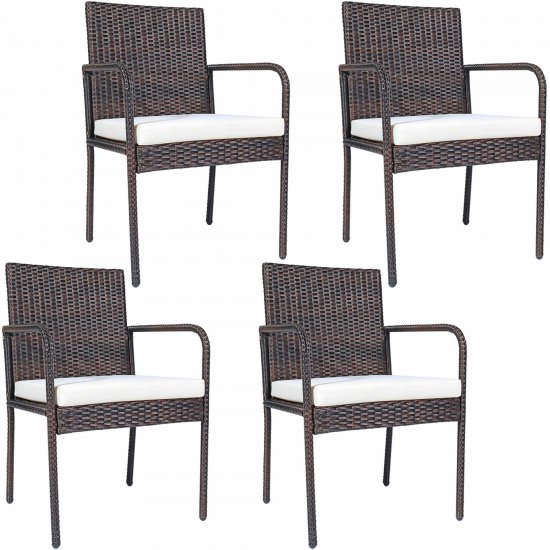 Costway 4 Pcs Outdoor Patio Rattan Dining Chairs Cushioned Sofa with Armrest Garden Deck