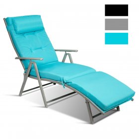 Costway Outdoor Folding Chaise Lounge Chair w/Cushion Turquoise Fabric + Steel Blue