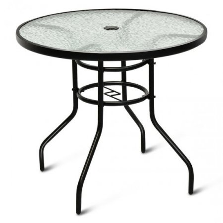 Costway 32 Patio Round Table Tempered Glass Steel Frame Outdoor Pool Yard Garden