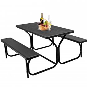 Costway Picnic Table Bench Set Outdoor Backyard Patio Garden Party Dining All Weather Black