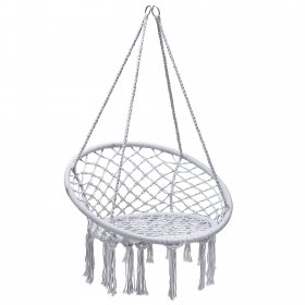Costway Hanging Hammock Chair Macrame Swing Handwoven Cotton Backrest Garden Grey