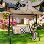 Costway Outdoor Patio Swing Canopy 3 Person Canopy Swing Chair Patio Hammock Brown