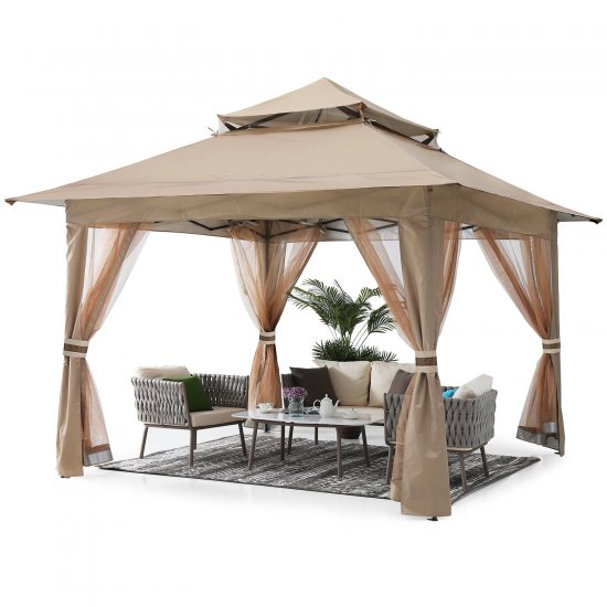ABCCANOPY 13\'x13\' Gazebo Tent Outdoor Pop up Gazebo Canopy Shelter with Mosquito Netting, Khaki