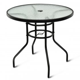 Costway 32 Patio Round Table Tempered Glass Steel Frame Outdoor Pool Yard Garden