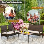 Costway 4PCS Patio Rattan Furniture Set Outdoor Conversation Set Coffee Table W/Cushions.