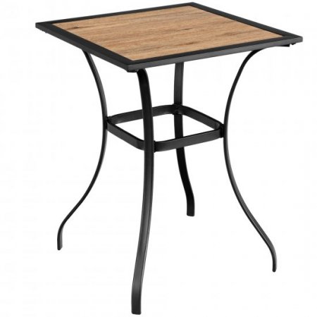 Costway Patio Square Bar Table Wood-Like Tabletop Metal Frame Garden Backyard