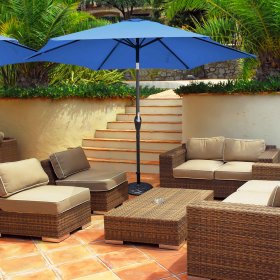 Costway 10Ft Outdoor Market Patio Table Umbrella Push Button Tilt Crank Lift Blue