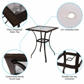Outdoor Patio Rattan Wicker Bar Square Table Glass Top Yard Garden Furniture NEW