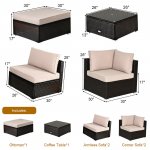 Costway 6PCS Outdoor Patio Rattan Furniture Set Cushioned Sectional Sofa Ottoman