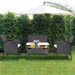 Costway 4PCS Patio Furniture Set Rattan Wicker Conversation Set Outdoor