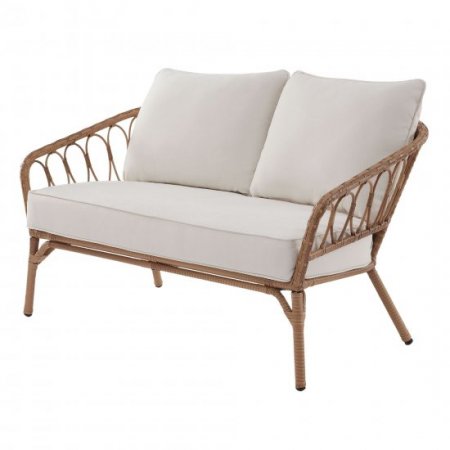 Better Homes & Gardens Willow Sage All-Weather Wicker Outdoor Loveseat and Ottoman Set, Beige
