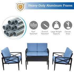 Costway 8PCS Patio Furniture Set Aluminum Frame Cushioned Sofa Chair Coffee Table Blue