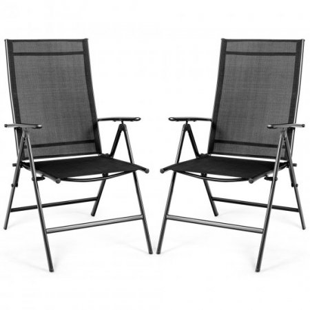 Costway Set of 2 Patio Folding Chair Recliner Adjustable Black