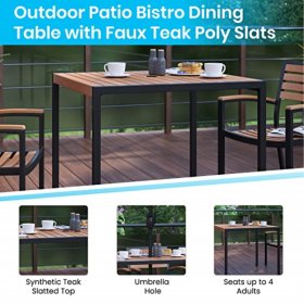 Flash Furniture Lark Series 3-Piece Steel Teak Patio Table with Umbrella and Stand, Gray