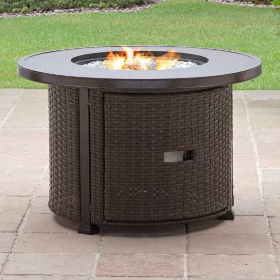 Better Homes & Gardens Colebrooke 37\" Round 50,000 BTU Propane Gas Fire Pit Table with Glass Beads, Metal Lid and Protective Cover