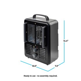 Comfort Zone Milkhouse Style Utility Space Heater with Adjustable Thermostat, 3-Prong Plug, Black