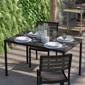 Flash Furniture Lark Outdoor Steel Rectangular Dining Table Gray/Black