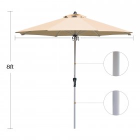 Costway 9' Patio Market Umbrella Table Aluminum Crank W/8 Ribs Beige