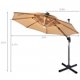 10ft Solar LED Patio Umbrella 360Degree Rotation W/USB