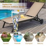 Costway Outdoor Patio Lounge Chair Chaise Reclining Aluminum Fabric Adjustable Brown