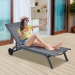 Goplus Outdoor Lounge Chair Chaise Reclining Aluminum Fabric Adjustable Gray