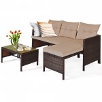 Costway 3PC Patio Sofa Set Outdoor Sectional Conversation Set Rattan Wicker