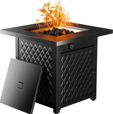 28" Outdoor Propane Fire Pit Table with Lid, 60,000 BTU Gas Fire Pit for Patio Garden Party