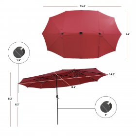 Costway 15FT Twin Patio Double-Sided Umbrella 48 Solar LED Lights Crank Outdoor Wine