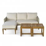 Better Homes & Gardens Davenport Sofa Lounger with Two Acacia Wood Table with Cushions White