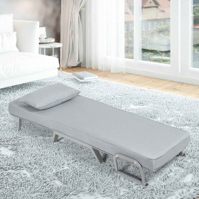 Costway Folding 5 Position Convertible Sleeper Bed Armchair Lounge w/ Pillow Light Gray