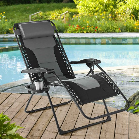 Mainstays Outdoors Oversized Zero Gravity Chair Bungee Sling Lounger, Gray and Black