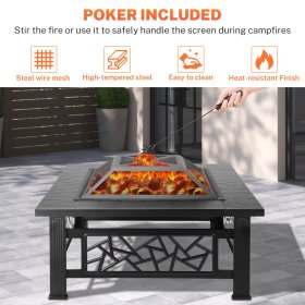 32" Fire Pits for Outside, Updated Segmart Outdoor Firepit with Fireplace Screen, Lid Square Wood Burning Fireplace Heater/Ice Pit for Camping, Outdoor Heating, Bonfire and Picnic, Black