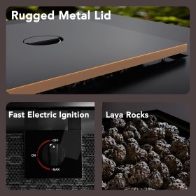 28" Gas Fire Pit Table for Outside 50000 BTU Propane Fire Pit with Lid and Lava Rocks