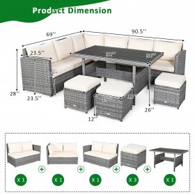 Costway 7 PCS Patio Rattan Dining Set Sectional Sofa Couch Ottoman Garden White