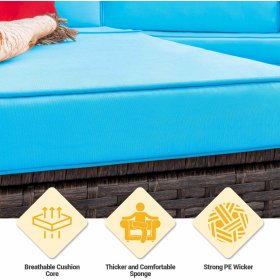 Lacoo 7 Pieces Outdoor Conversation Set All Weather PE Rattan Sectional Sofa Sets with Soft Cushions, Ottoman and Coffee Table, Blue