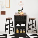 Costway 3 Pieces Bar Table Set Industrial Counter with Storage Black