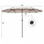 Costway 15FT Patio Double-Sided Umbrella Crank Outdoor Garden Market Sun Shade Beige