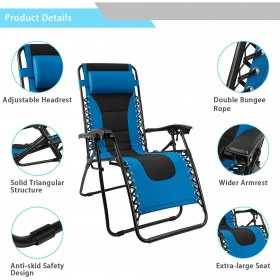 Lacoo Oversized Padded Zero Gravity Chair with Headrest, Blue/Black